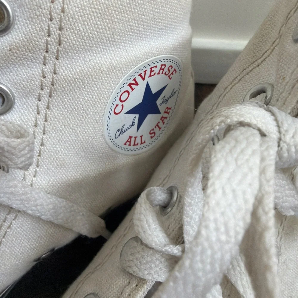 Converse White High Top Canvas Sneakers with Blue Insole Print